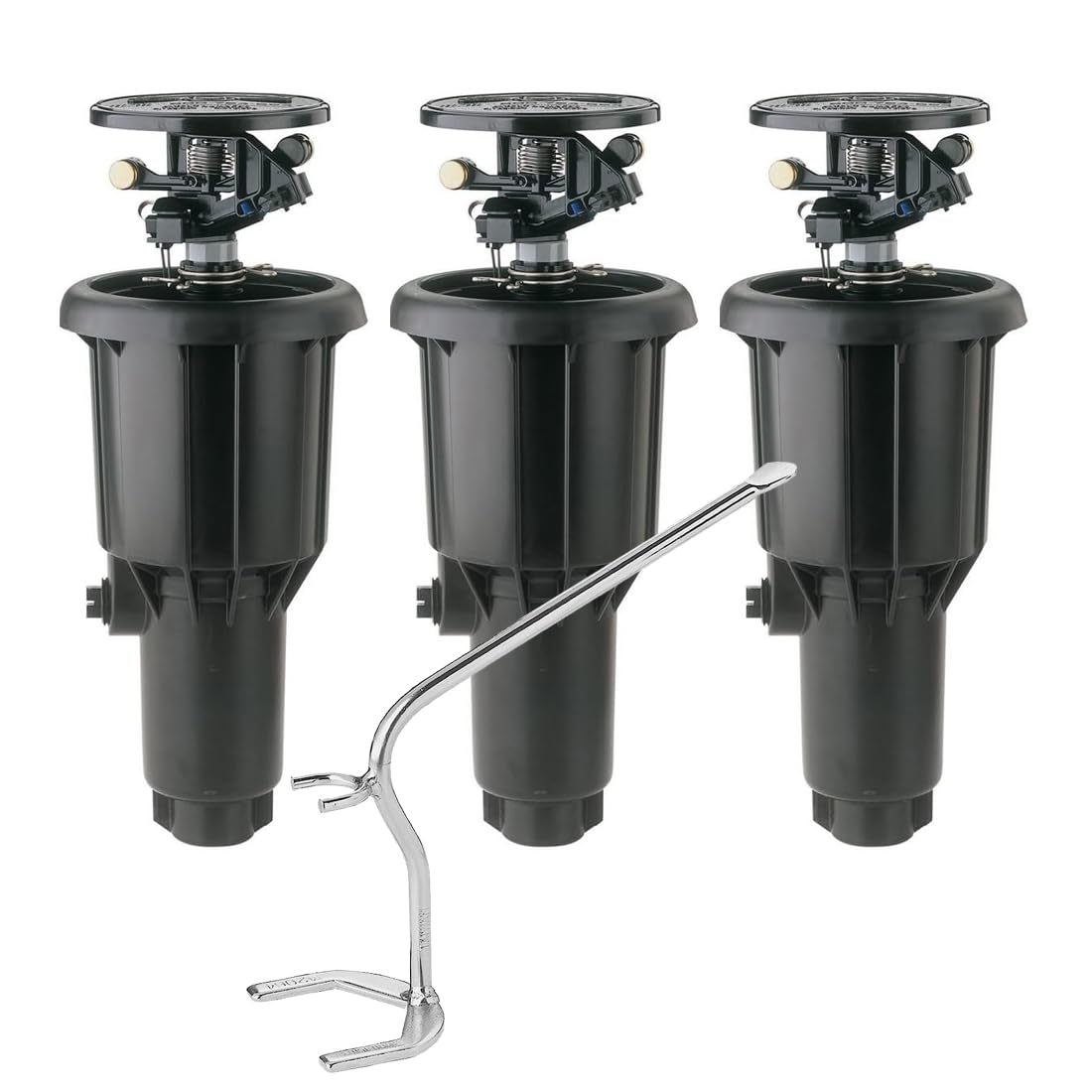 [Pack 3] Rain Bird Maxi-Paw + Llave Montaje -Aspersor de riego automático de Alta eficiencia para Jardines - Alcance de 6,70 a 13,70mts. Rosca 1/2" y 3/4" - Ideal para Agua Sucia