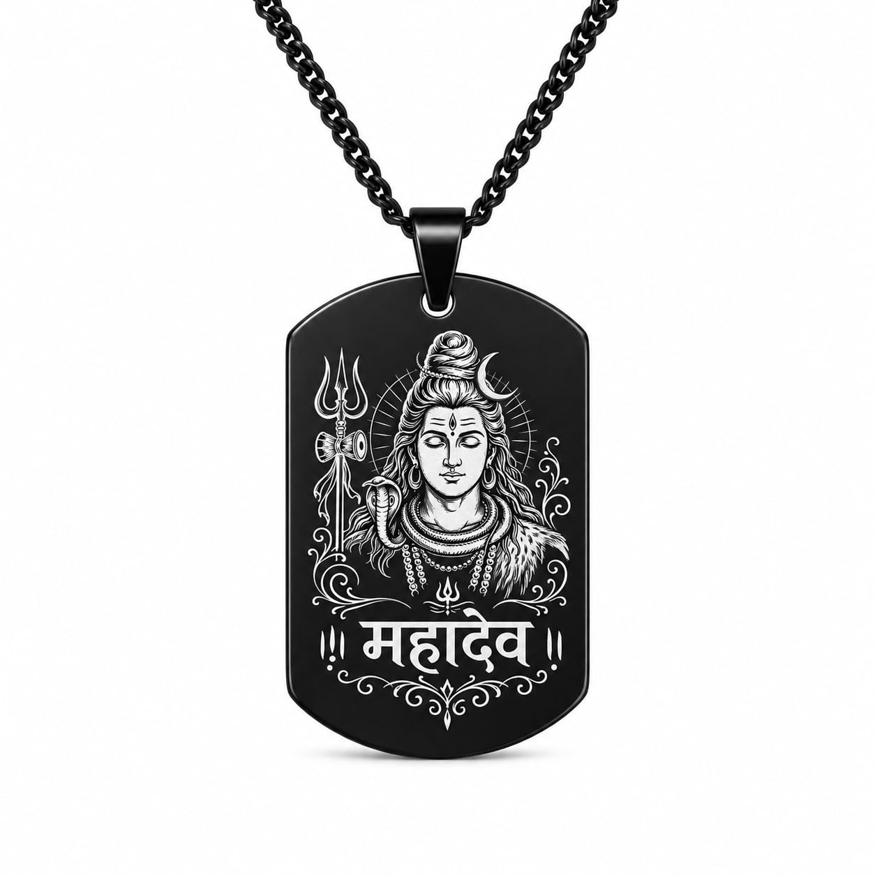 Lord Shiva Mahadev Pendant Necklace for Men Stainless Steel Double Side Engraved Shiv Locket with Maha Mrityunjaya Mantra 22 Inch Chain 50x30mm Lord Shiva Mahadev1 Pendent-image-18