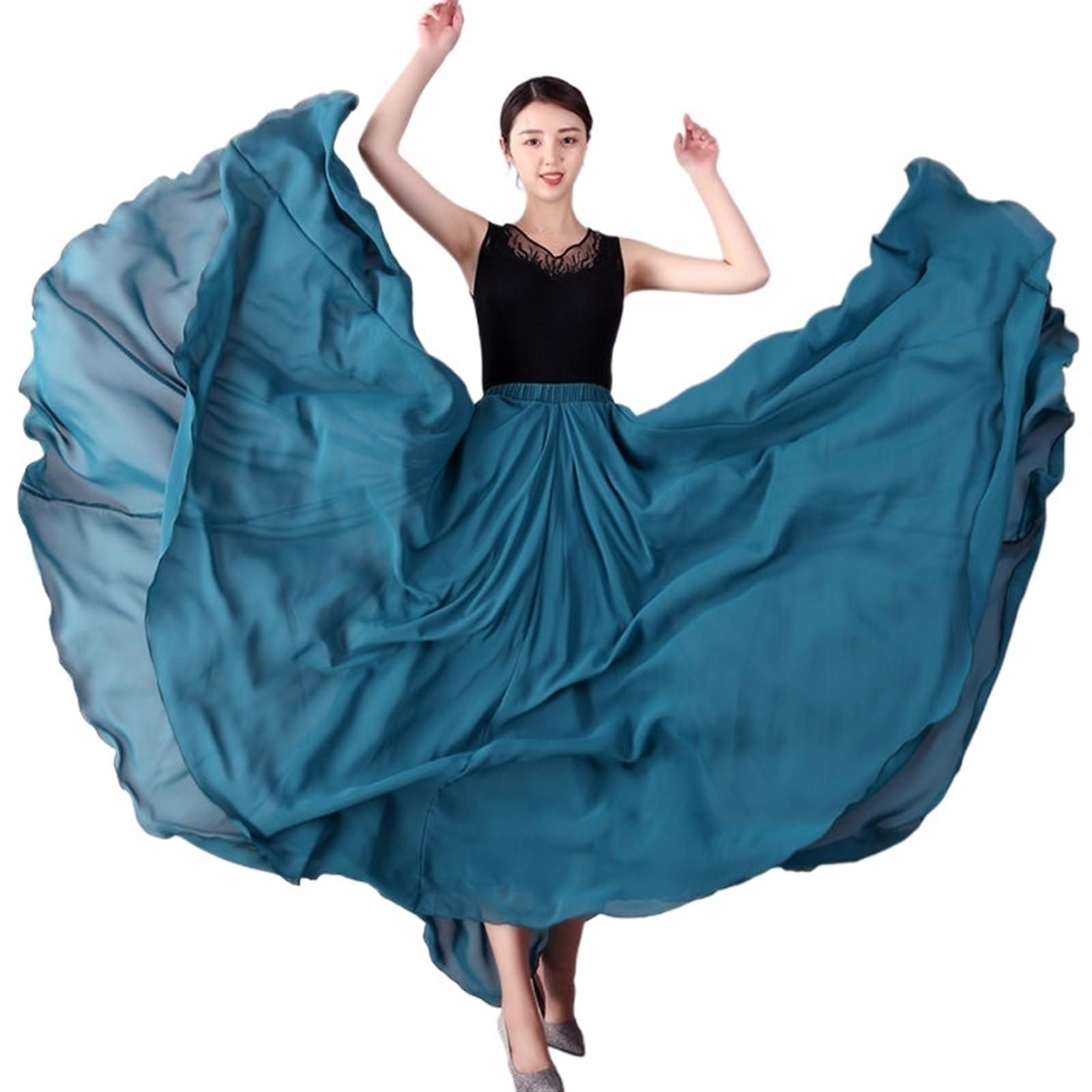 Ayztantine Women Ballet Wrap Skirt 360/540/720 Degree Chiffon Skirt Ballet Belly Dance Women Long Skirts Dancer Practice Wear Assorted Dance Skirt(Blue2,720 degrees 100cm)