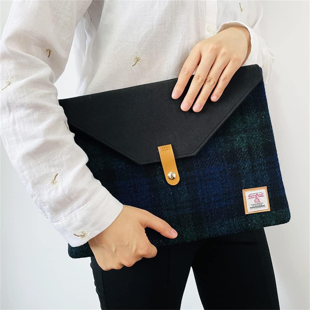 Harris Tweed Laptop Sleeve for MacBook Air M4 M3 M2 M1 13 Inch and Pro M1 A2338 Wool and Microfiber Leather Case with Snap Button Flap
