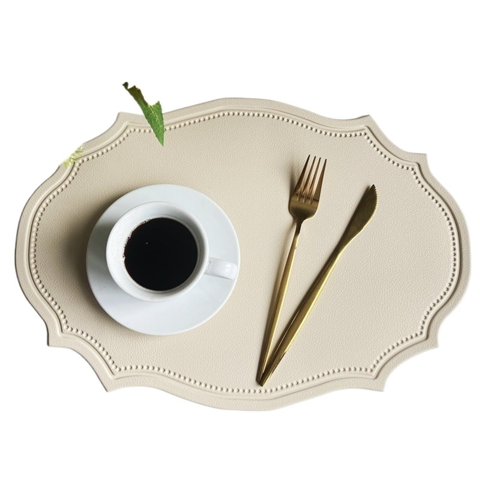Green Oval Placemats Gift Table Decor Mats Pads Irregular Shape PU Leather Placemats Set Oil-Proof Place Mats(in Cream,10pcs 30x43cm)