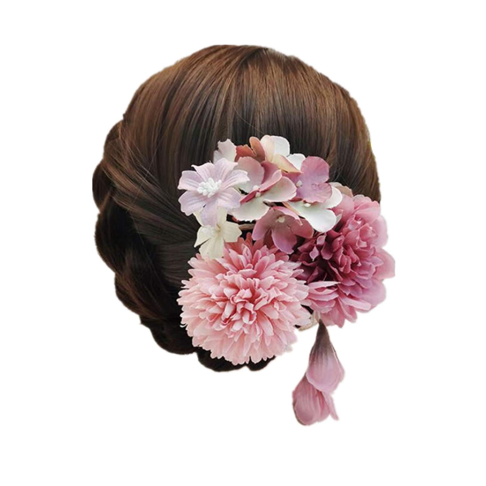 Japanese Kimono Hair Ornament Set of 3 Dark Pink Flower Clip Furisode Yukata