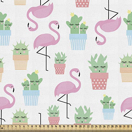 ABAKUHAUS Cactus Tela por Metro, Dormir follaje Aves, Decorativa para Tapicería y Textiles del Hogar, 1M (148x100cm), Multicolor