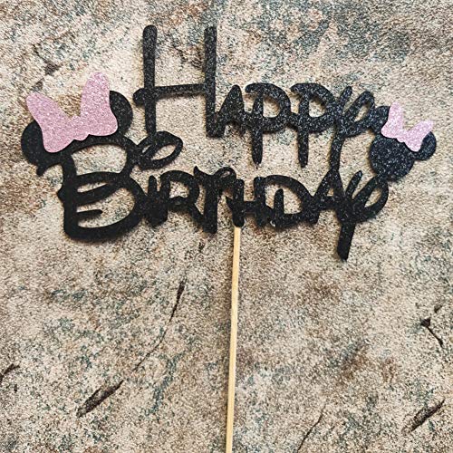 Glittery Minnie Happy Birthday Cake Topper Pink Minnie Inspired Cupcake Toppers Party Supplies Kids Girls Birthday Party Cake Decorations #TOP5