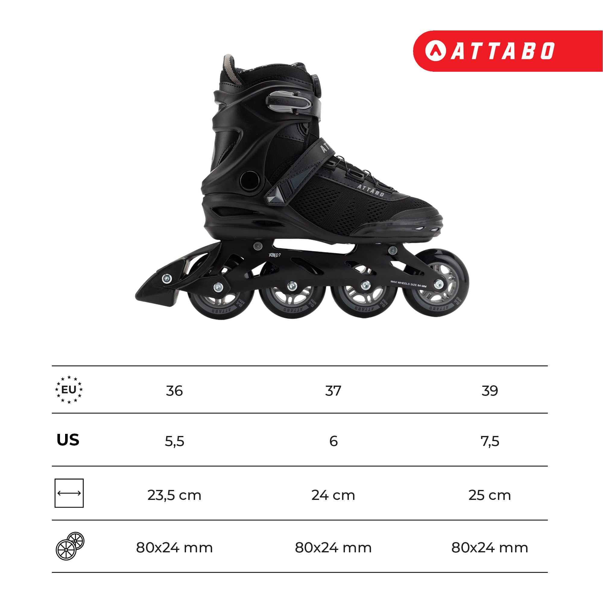 ATTABO OneFoot Fitgo Herren Inlineskates – ABEC-7 Lager, Aluminium-Schiene, Fitgo-System, Bremse – Fitness & Freizeit