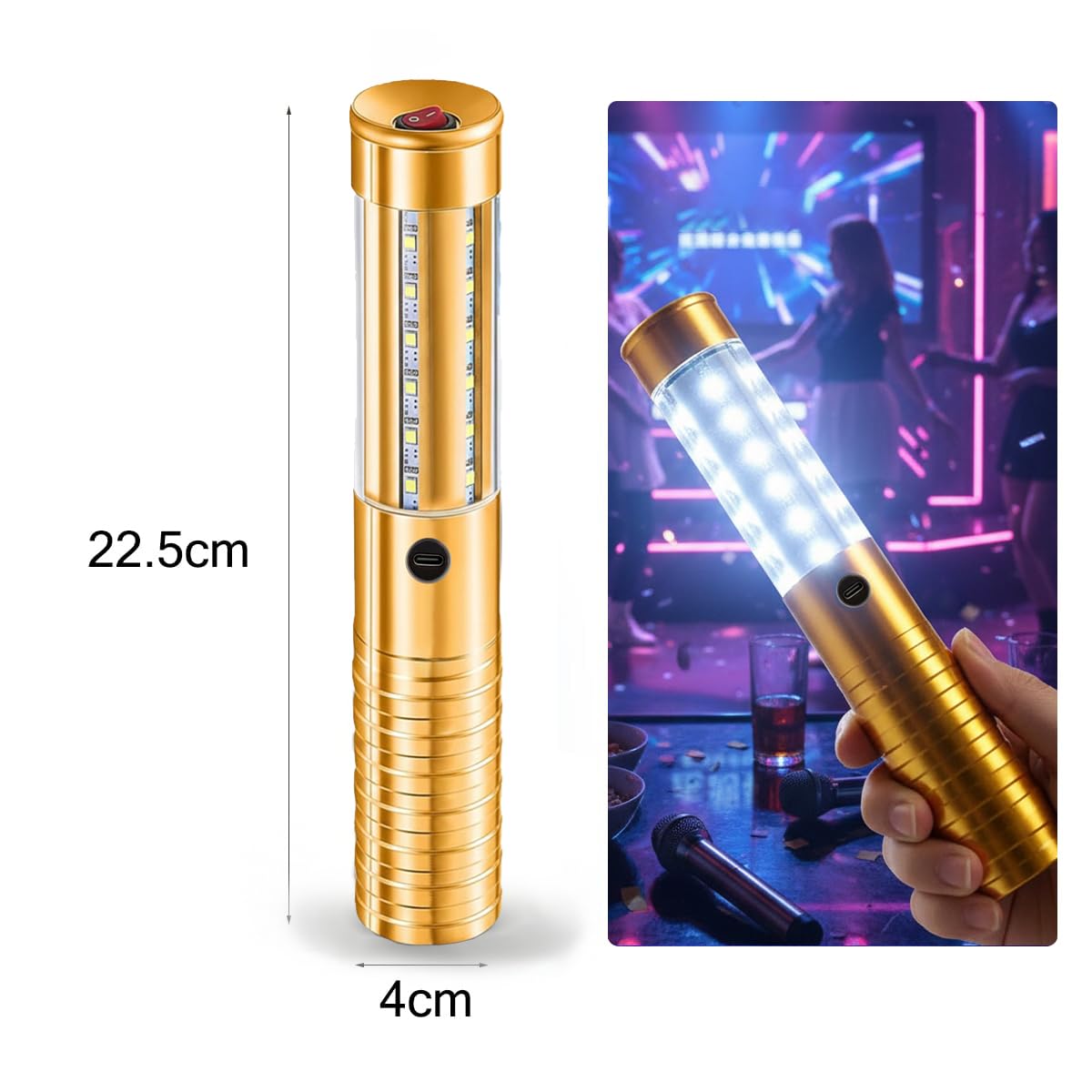 ACMHNC Luces Estroboscópicas LED, USB Recargable Para Botella de Vino, Bastón Luminoso, 1800 mAh Batería, Barras Luminosas Para Fiestas, Ktv, Bar, Club, Cumpleaños, Luz Blanca, Dorada