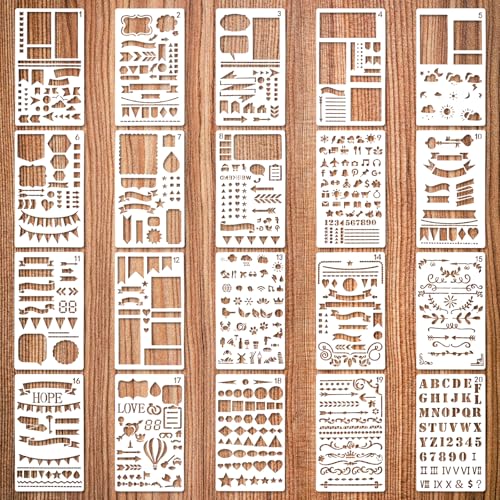 20 plantillas de diario, plantillas para planificador, plantillas reutilizables para diario, accesorios de plástico para manualidades, plantillas de dibujo para cuaderno, diario, álbum de recortes