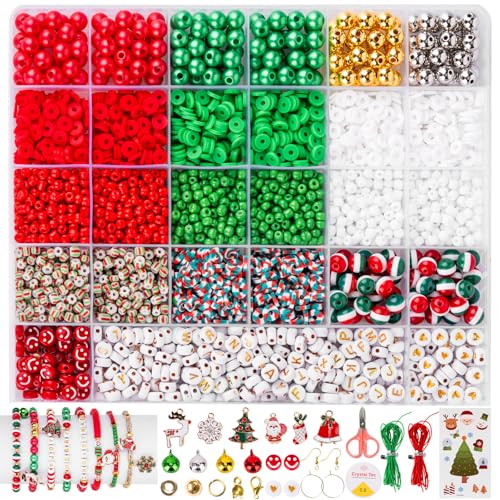Goldwise Christmas Friendship Bracelet Kit-Christmas Beads and Black Letter Beads (A-Z) for Jewelry Making, Varieties of Charms for Bracelets?DIY Christmas Crafts for Gifts