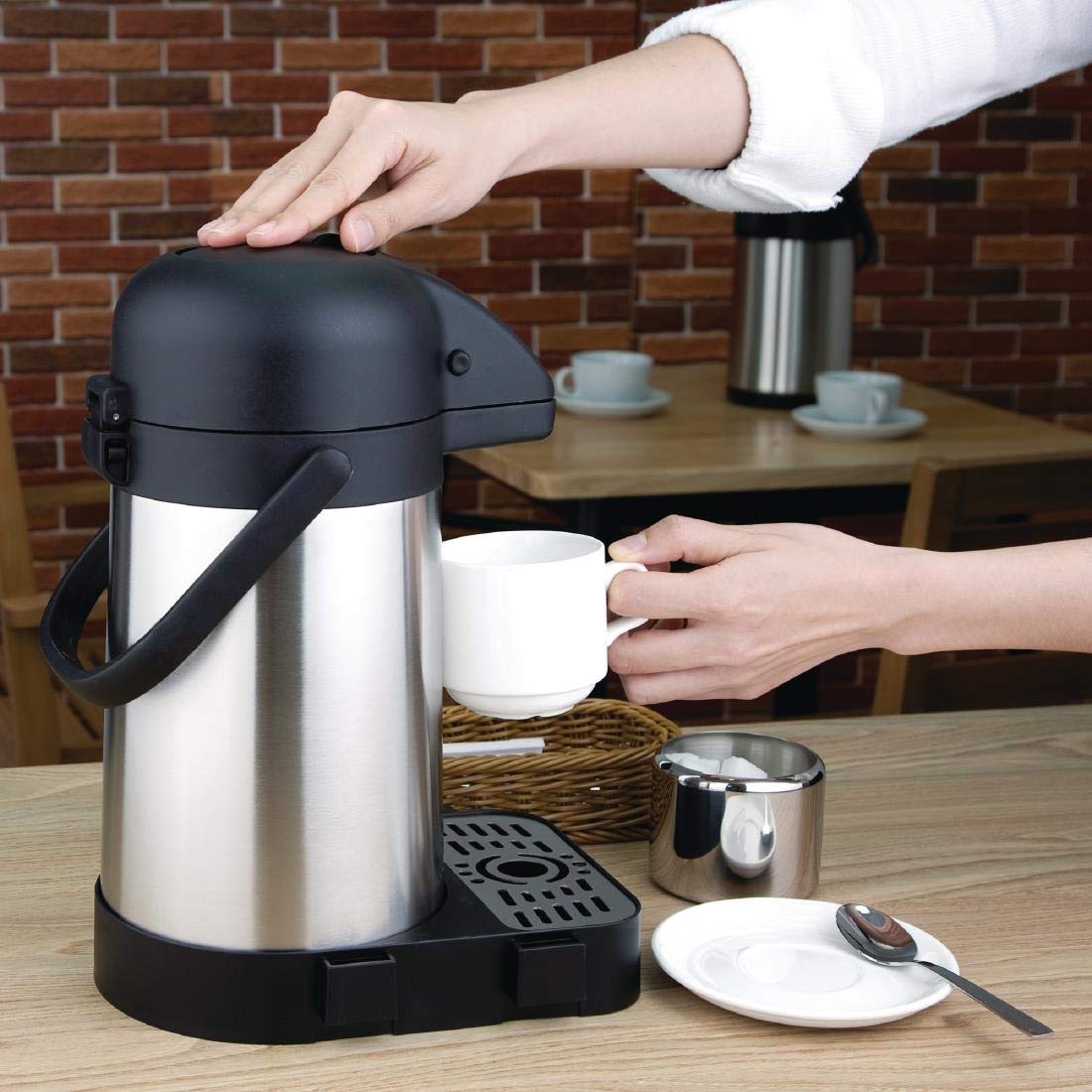 Olympia Pump Action Airpot 320X150mm 19 L Teapot Thermos Flask - New Features