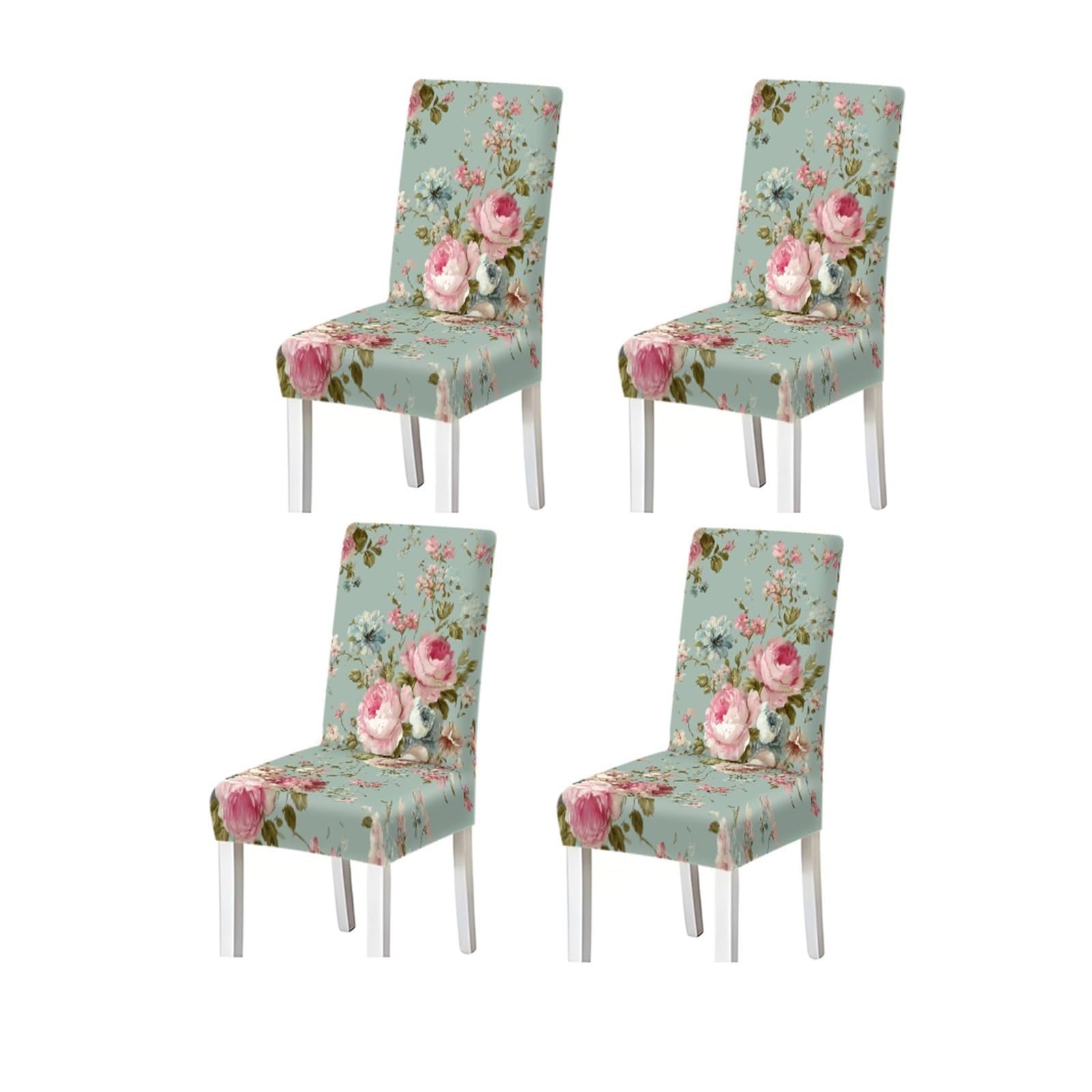 FZJKGH Vintage Rose Floral Dining Chair Covers Set Of 2/4/6, Stretch Washable High Back Chair Slipcovers, French Cottage Home Decor Removable Stretch Slipcovers for Dining Chairs(4PCSChair cover)