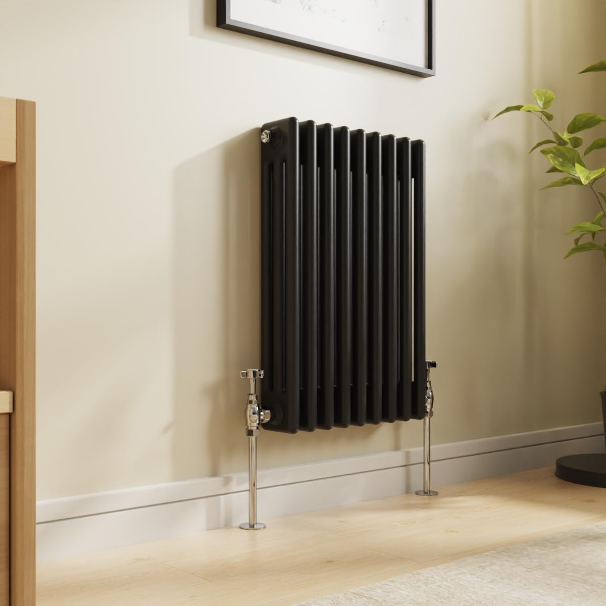 NRG Black Traditional Cast Iron Radiator Triple Column Bathroom Radiator Heater for Kitchen Living Room Bathroom - 600 x 425mm