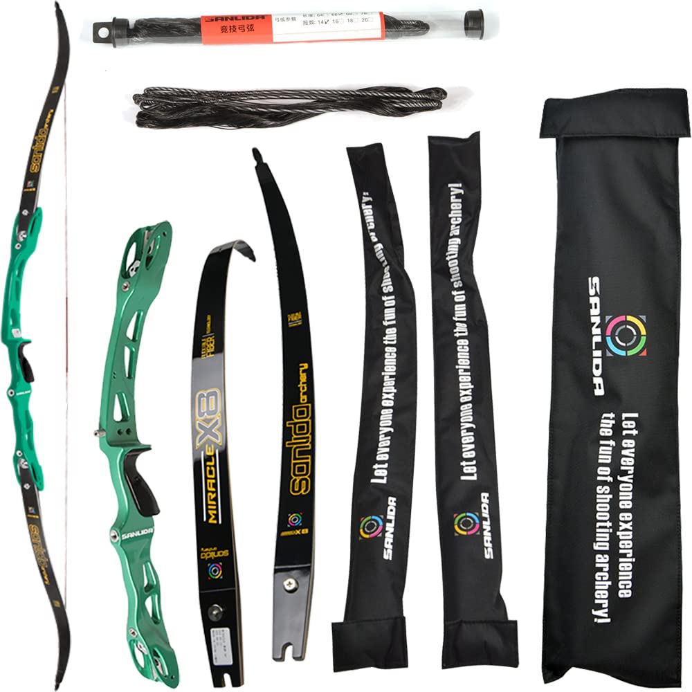 wolfman Recurve Bow Set Adult 66/68/70 Inch 14-44 Lbs Archery Hall ILF Competitive Bow and Arrow Set Competitive Bow Hunting Bow Set for Archery Club Shooting Practice RH (Green, 68"/40Lbs)