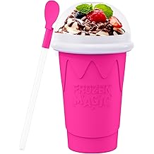 500ML Slushie Maker Cup - DIY Magic Slushy Maker Squeeze Cups, Portable Smoothie Squeezes Cup for Milk and Ice Cream Make, Double Layer Slushy Maker Cups, Birthday Gifts for Family (Pink, 500ML)