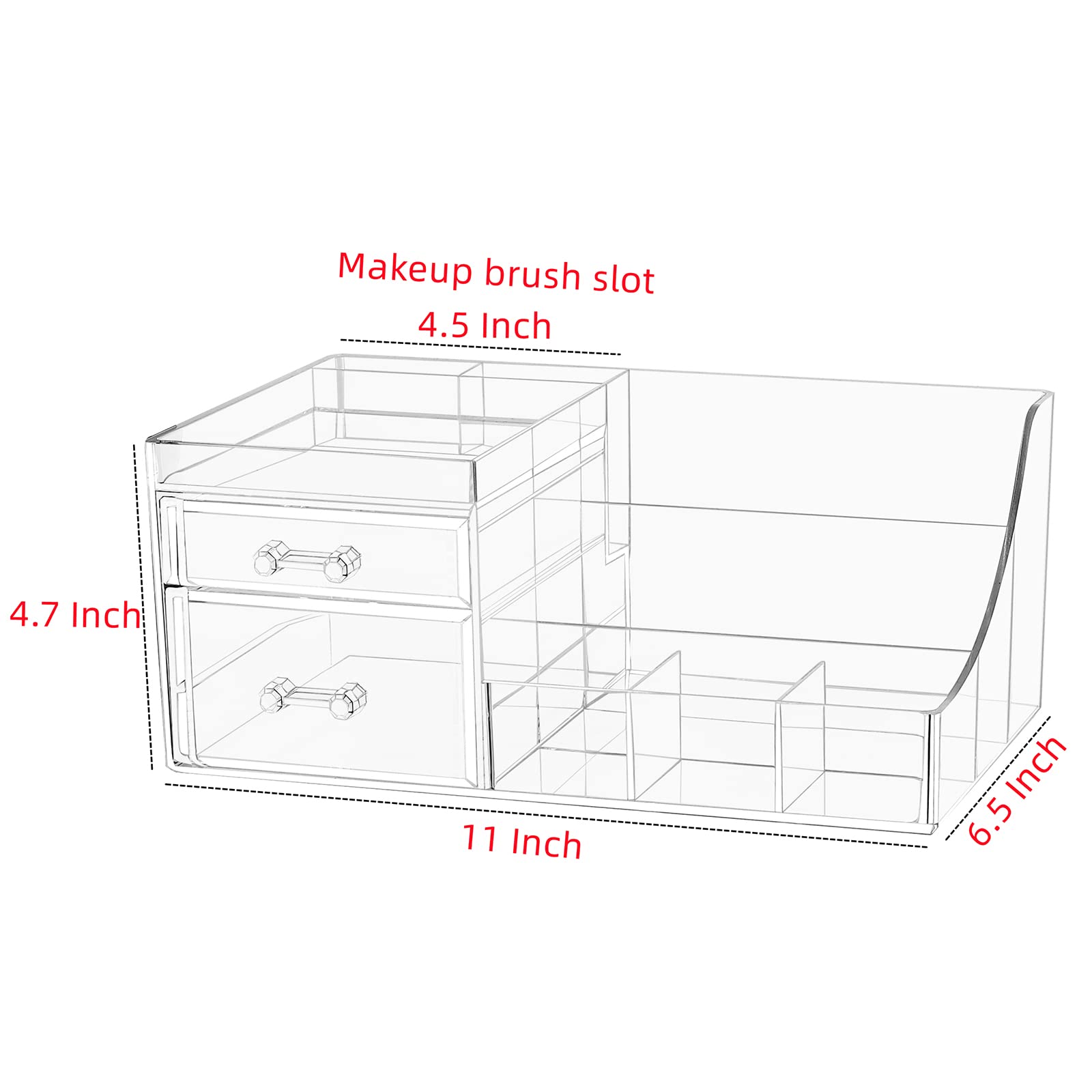 Cq acrylic Organizer trasparente per trucchi con 2 cassetti, espositore per cosmetici, per bagno, bancone o cassettiera, supporto per rossetti, pennelli, ombretti, smalti e gioielli