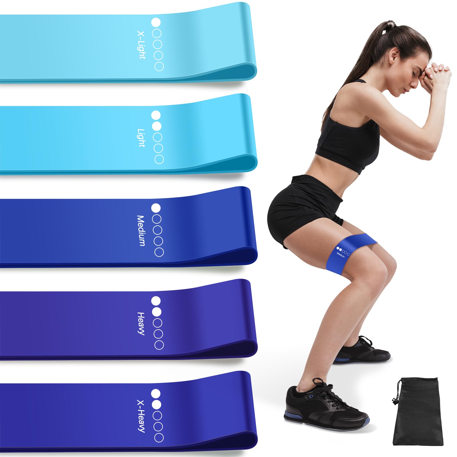 Resistance Bands, Exercise Bands Resistance Bands Set With 5 Resistance Levels, Skin-Friendly Workout Bands for Indoor Fitness, Leg Strength Training, Rehab, Gym,Yoga (Blue)