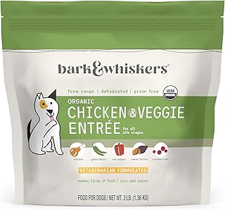 Dr. Mercola Bark & Whiskers Dehydrated Dog Food - Human-Grade Ingredients - Complete & Balanced Dog Nutrition - Grain-Free Meal Mix - Makes 12 lbs of Food - 3 lbs - Chicken & Veggie Entree