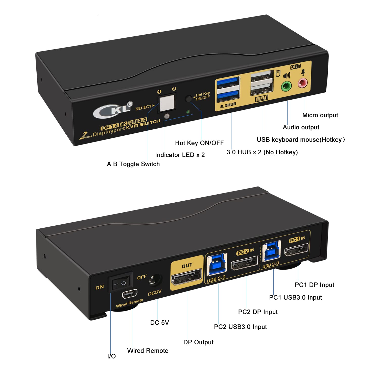 KVM USB 3.0 4K USB 3.0 KV Switch Dual Onitor Displayport HDI 4K@60Hz Switch 2 Pc 2 Ecran Avec Sortie Kvm Usb 3.0 Audio
