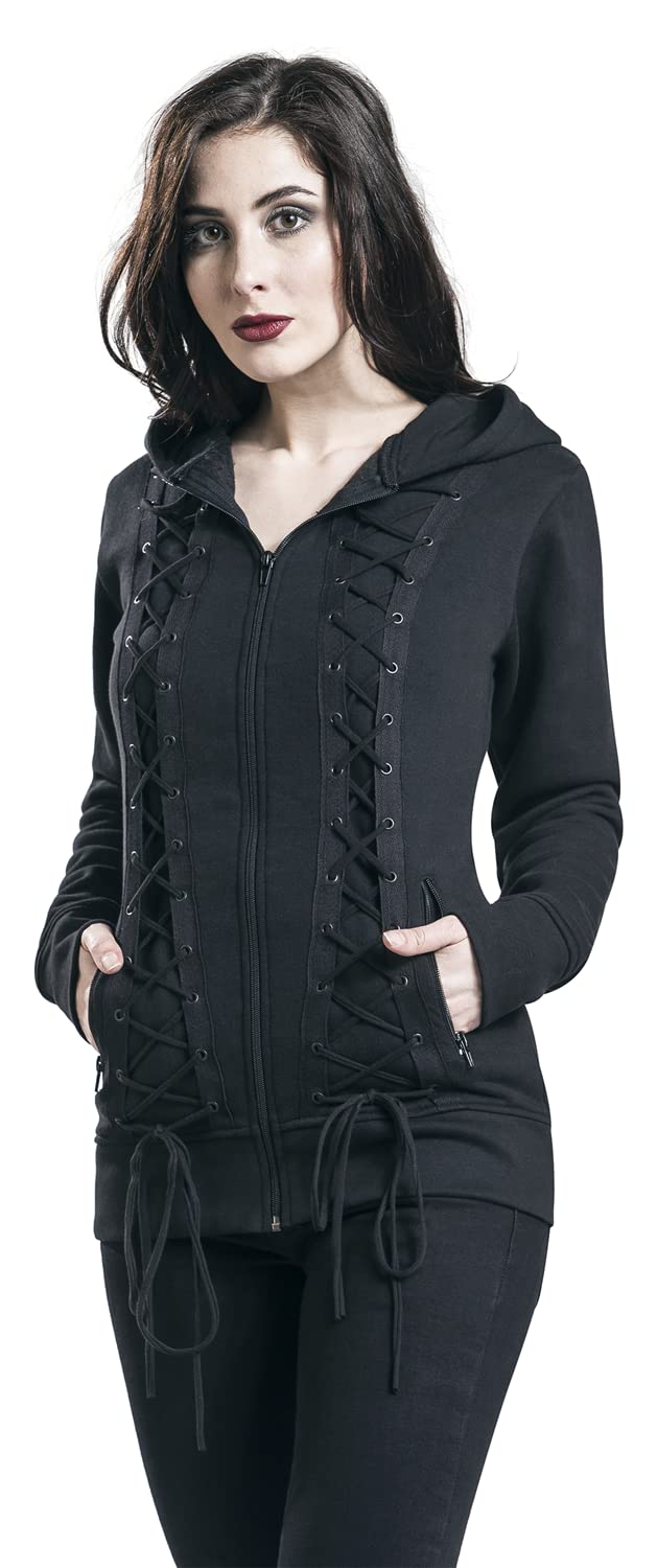 Gothicana by EMP Damen schwarze Kapuzenjacke mit Schnürung