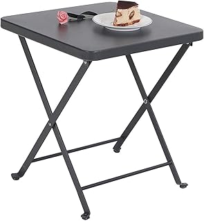 PHI VILLA Folding Side Table, Foldable Coffee Table, Outdoor Garden Table, Small Square Patio Table - Grey