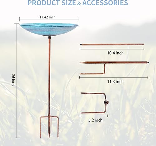 Miniatura 4 de VCUTEKA Baño para pájaros al aire libre, comedero de pájaros de cristal para jardín con estaca de metal