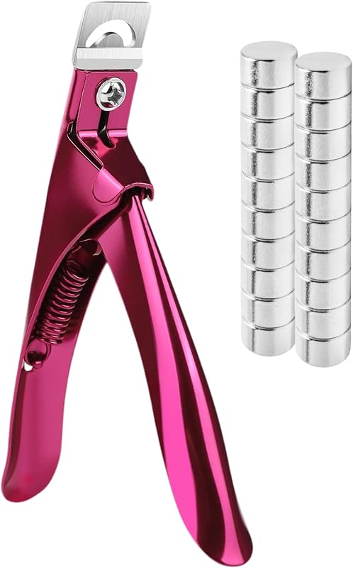 Yaya Acrylic False Nail Clipper with Magnets, Nail Tip Cutter with Length Measurement, 15Pcs Magnets (Rainbow) (Violet Red)