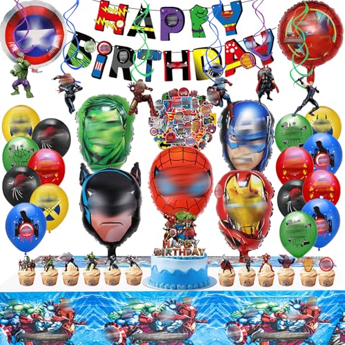93 Stück Jungengeburtstag Deko Enthalten Banner Kids Stickers Cupcake Dekorationen Tischdecke Hängende Dekorationen Geburtstagsballons Kinder party deko