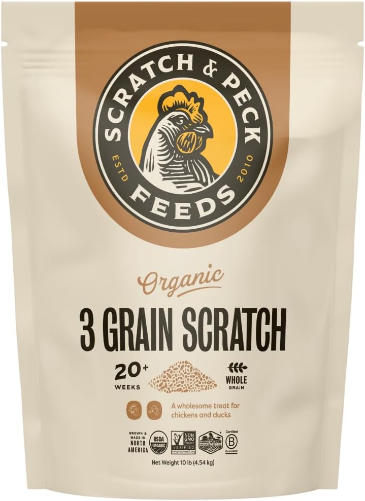 Scratch and Peck Feeds Cluckin' Good Organic 3-Grain Scratch for Chickens and Ducks -10-lbs - Organic and Non-GMO Project Verified - 9960-01