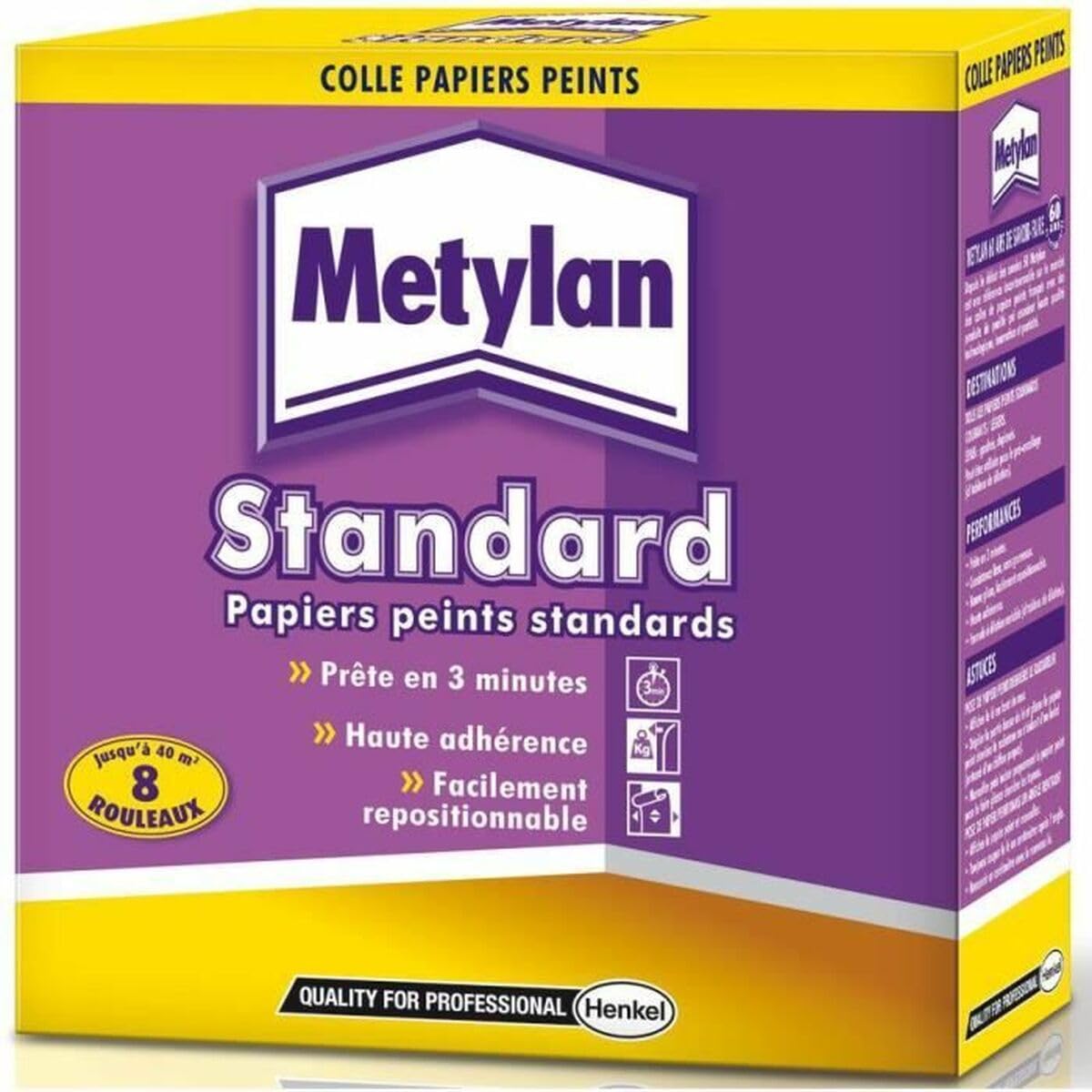 Colle papier standard Metylan Henkel 250g blanc pour coller du papier peint sans bulles