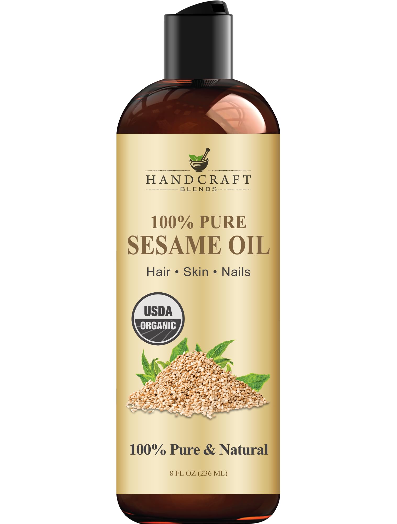Handcraft Blends Organic Sesame Oil - 8 Fl Oz - 100% Pure and Natural - Premium Grade Carrier Oil for Skin and Hair - Hair and Body - Massage - Expeller-Pressed and Hexane-Free