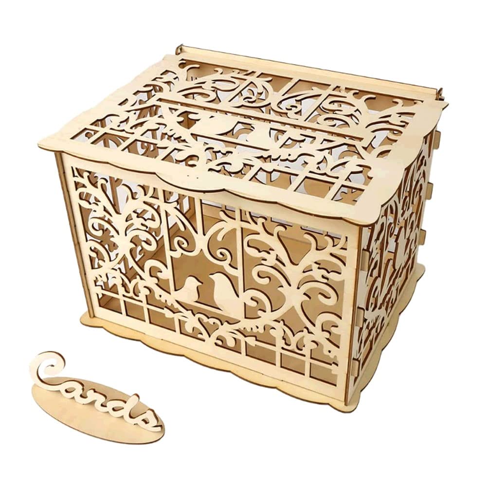 Alnicov Wooden Wedding Card Box,Rustic Wedding Decor Box With Lock For Reception Wedding Anniversary Birthday Party Graduation Party Decorations