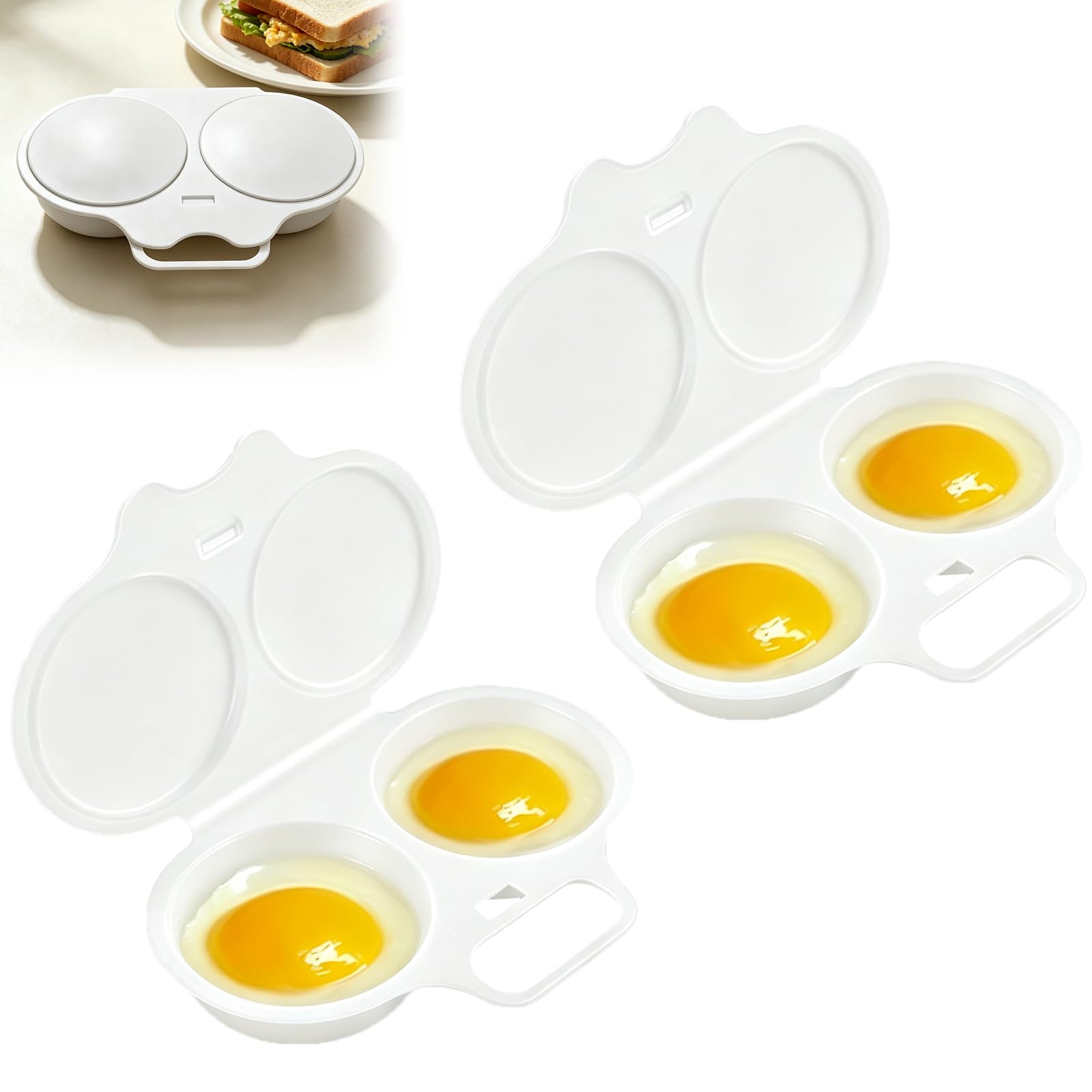 Microwave Egg Poacher With Lid & Handle, Dual Cavity Microwave Egg Cooker