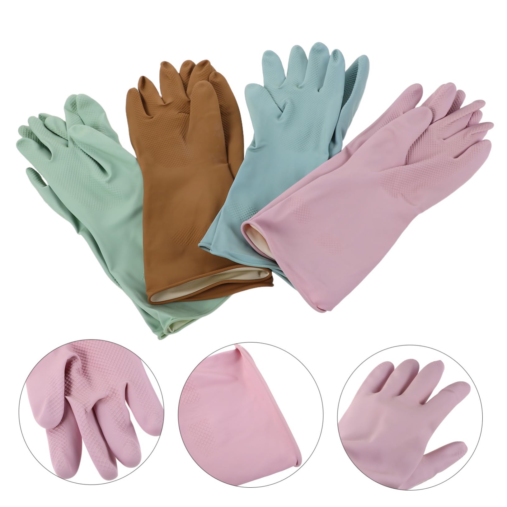 Anneome 4 Par Guantes de Limpieza de Goma Impermeables Reutilizables para Lavavajillas Cocina Guantes de Latex para Mujer para Fregar Platos