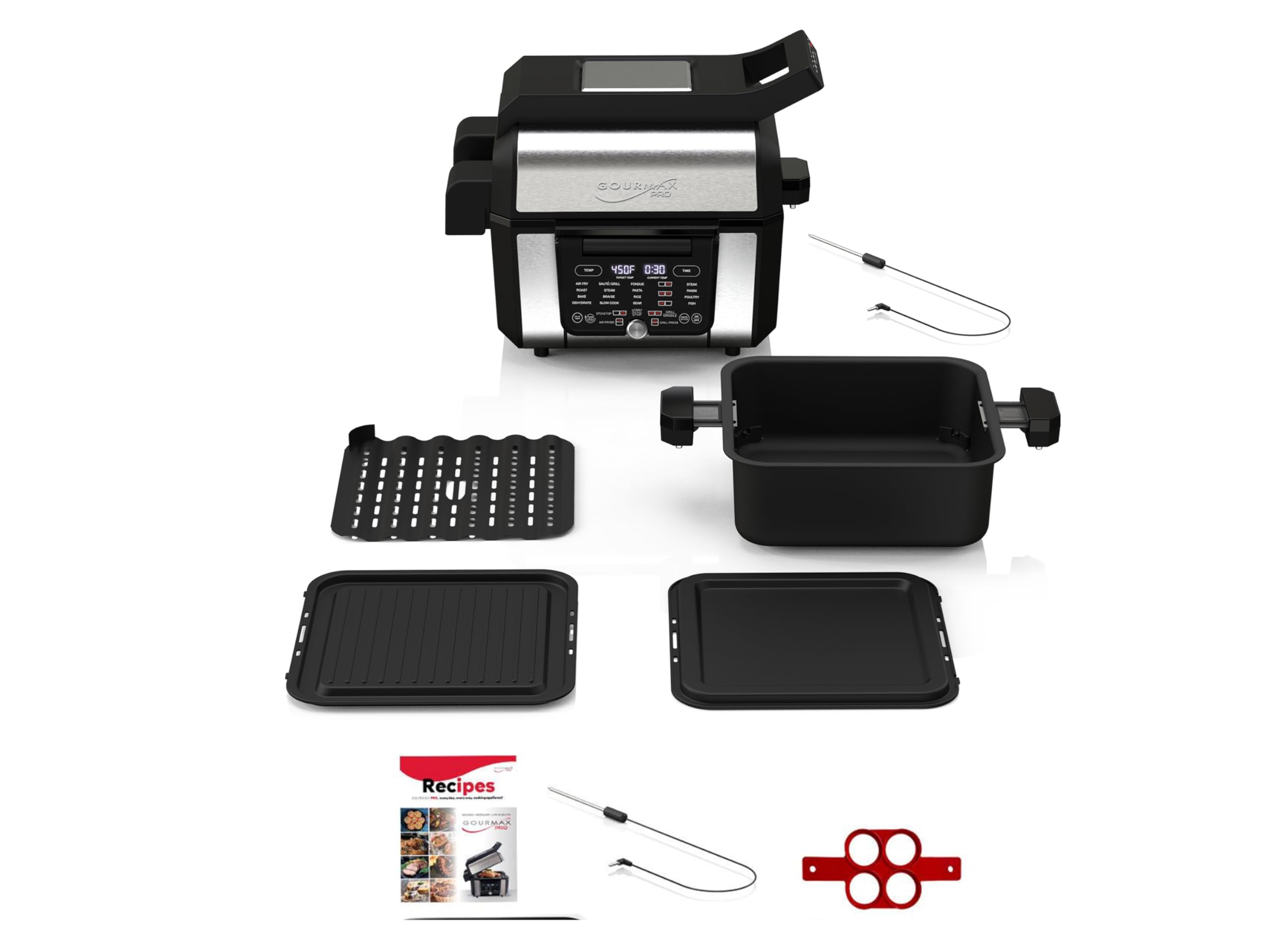 Foodgenie Gourmax Pro One Cooking Device - All-in-One Oven, Smokeless Grill, Air Fryer, Griddle, Cooker & More – 16 Preset Functions, Smart Temperature Control, Dual Surface, Dishwasher Safe, 1500W