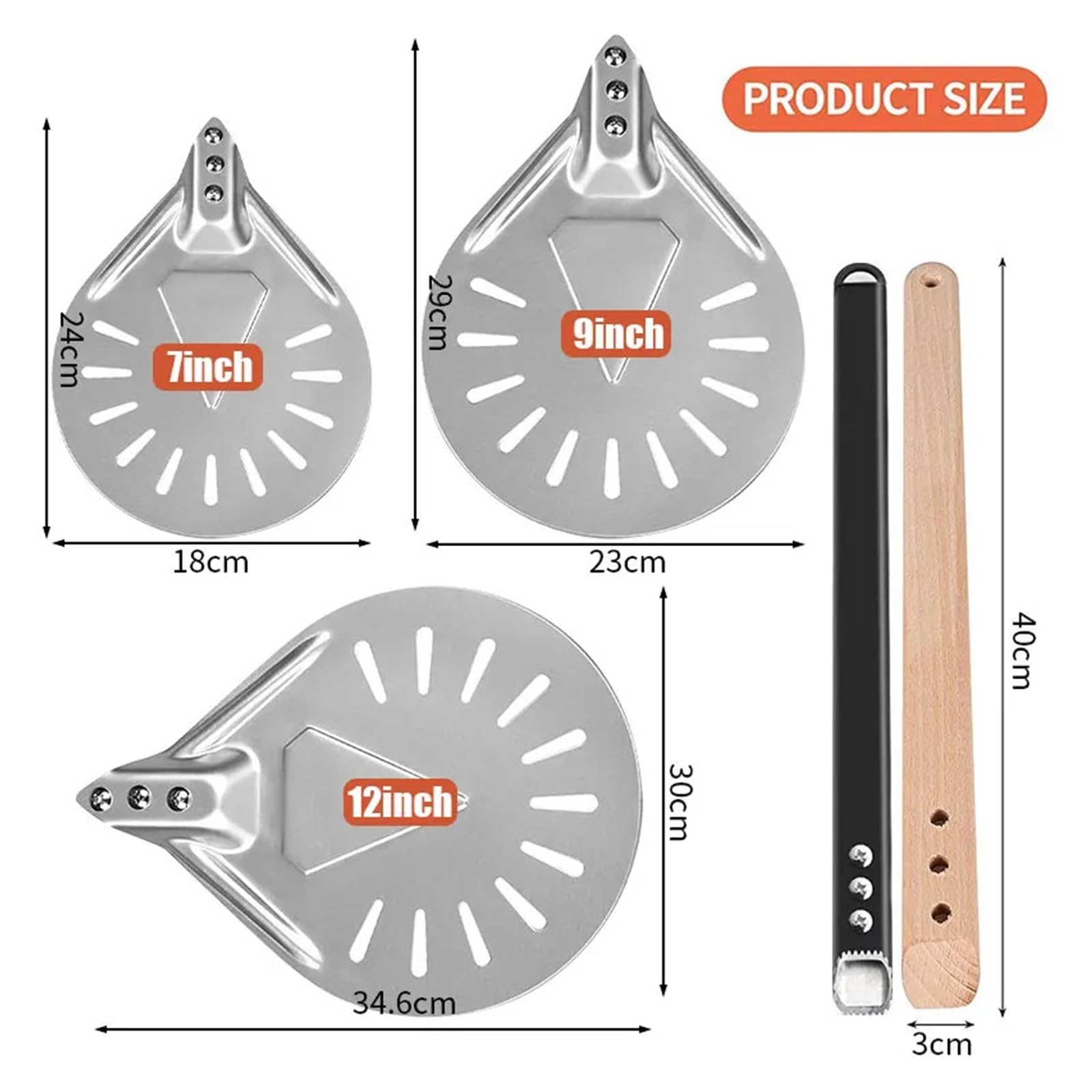 Genérico Pala giratoria for pizza perforada redonda de 7/9 pulgadas con mango largo - Accesorio for horno(7 inch Metal Handle)