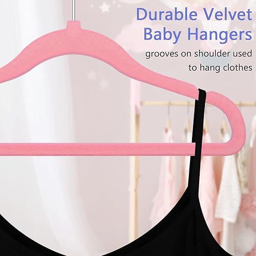 Miniatura 3 de GoodtoU Perchas para niños, perchas de terciopelo rosa, perchas para bebés, para armario, antideslizantes, perchas para niños