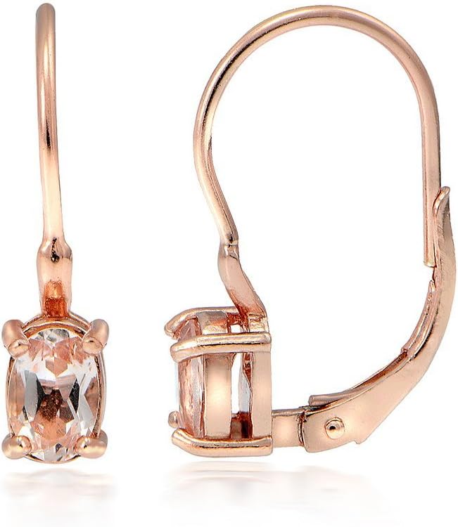 18K Flash Rose Gold Over Sterling Silver Morganite Oval Leverback Earrings