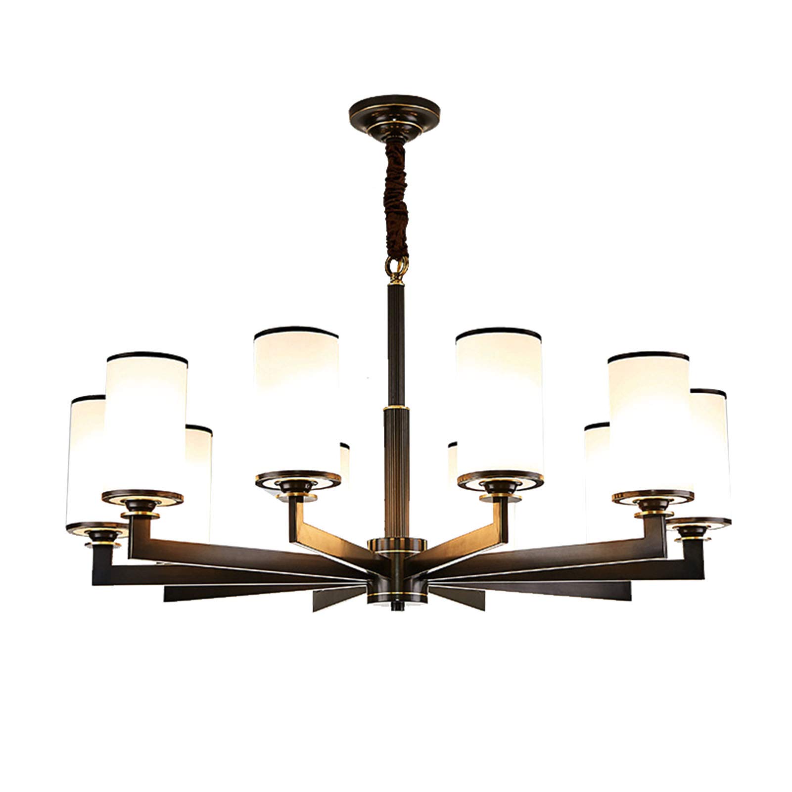 KXEcoLife E27 American Style Pure Copper Chandelier,Simple Atmosphere Creative Pastoral Classic Chandelier,Living Room Master Bedroom Dining All European Lamps-Black rub 10t