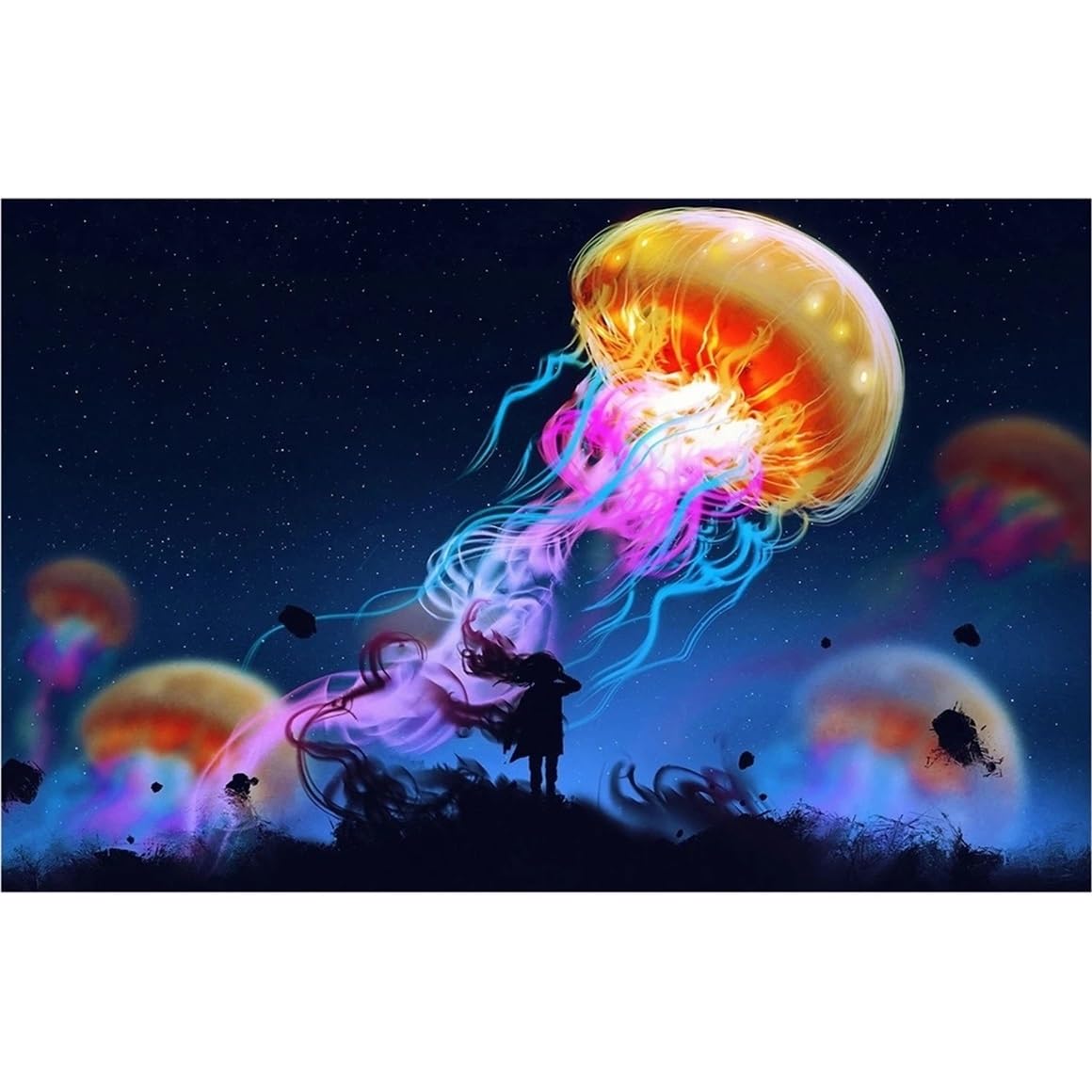 Graiting 1pc Shark Jellyfish Humpback Whale Tail Sea Turtle Poster Print Ocean Canvas Painting For Living Room Home Decor(By-5,20x30cm)
