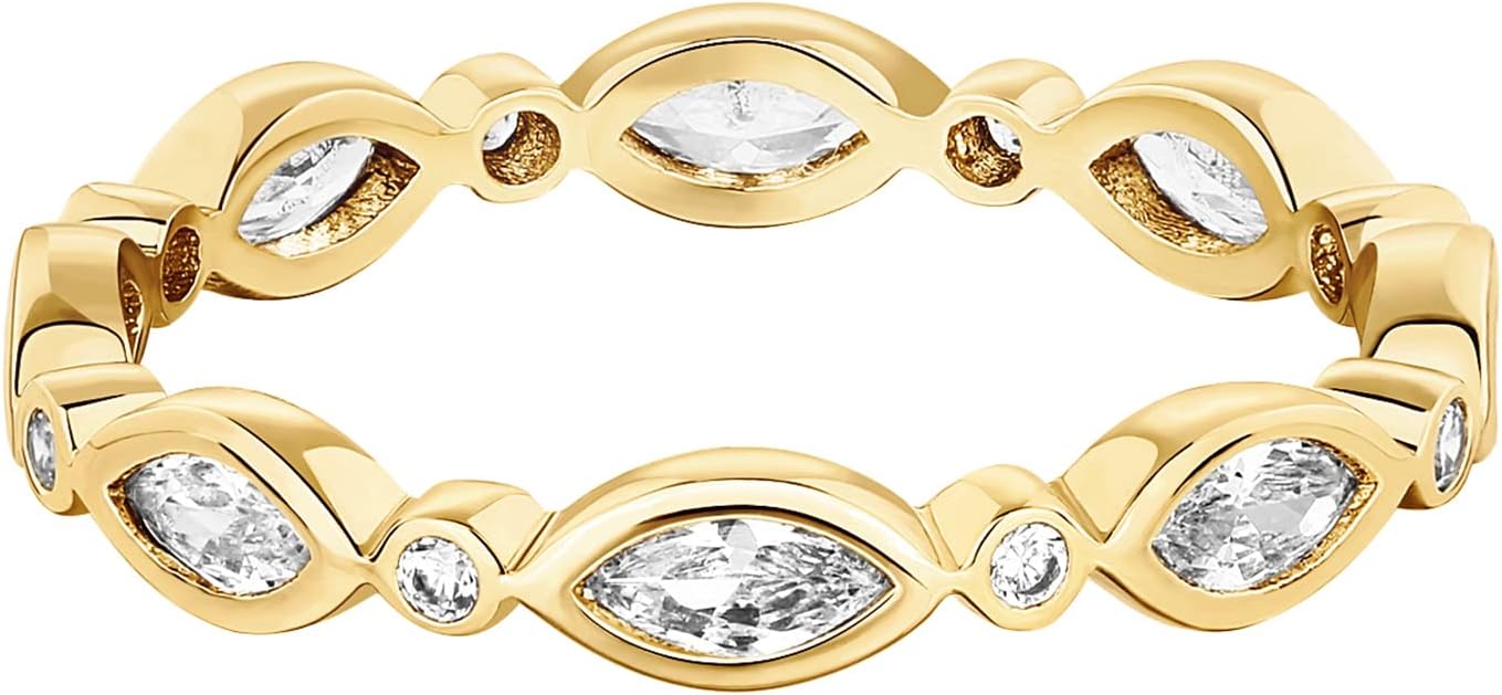 PAVOI 14K Gold Plated Cubic Zirconia Stackable Ring | Marquise Eternity Band For Women | Plated Gold Stacking Ring - Image 3