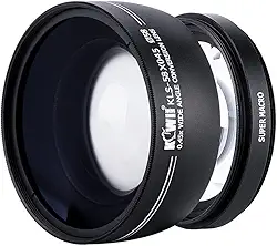 Kiwifotos Lente de conversão grande angular de 58 mm 2 em 1 0,45X + lente Super Marco com ampliação de 10x, com tampa de lente traseira e frontal, bolsa para lentes, pano de limpeza