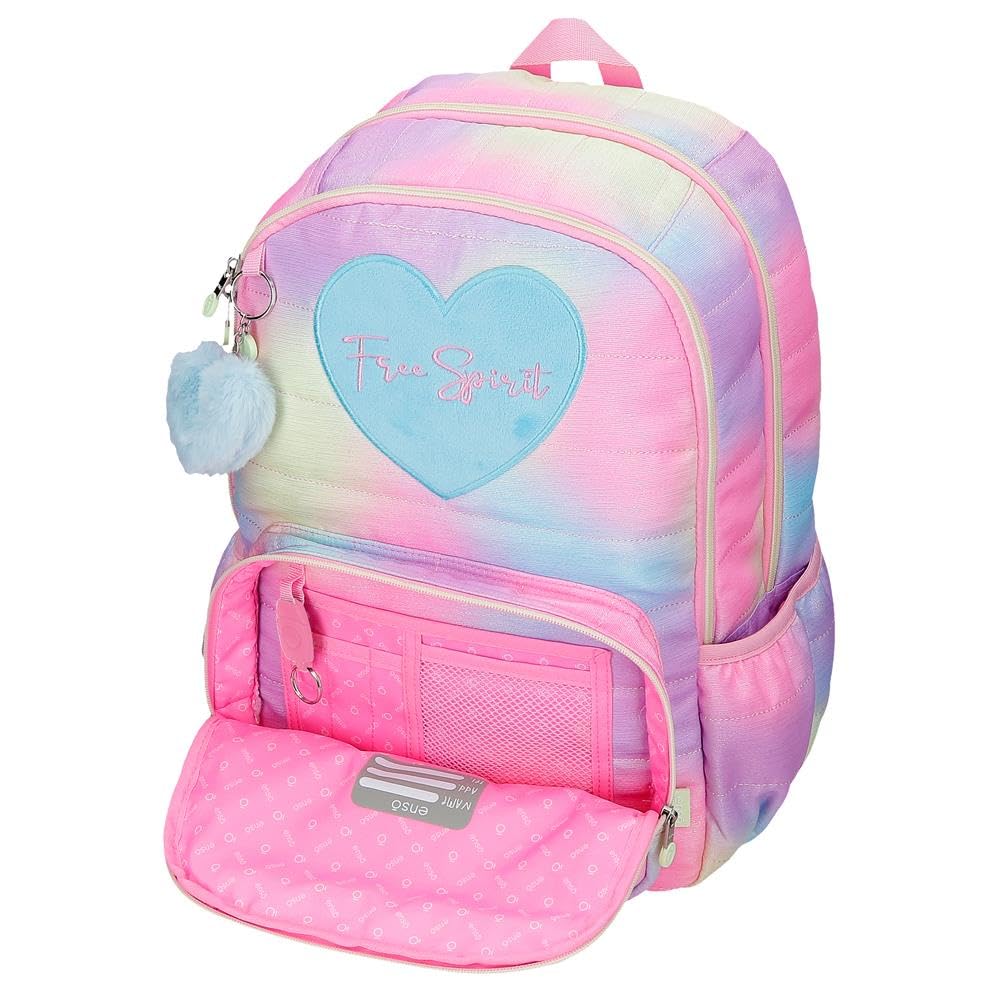 Enso Free Spirit Mochila escolar mochila infantil fabricada en Poliéster, Tirantes anchos y ajustables que se adaptan, bolsillo frontal.