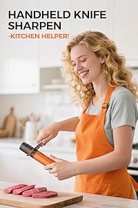 LEFUGO Electric Knife Sharpener, 3 Speed Max 7000RPM Handheld Sharpener for Kitchen Knives, Electric Knife Sharpening Tool of Portable Cordless Rechargeable 2000mAh (Orange)