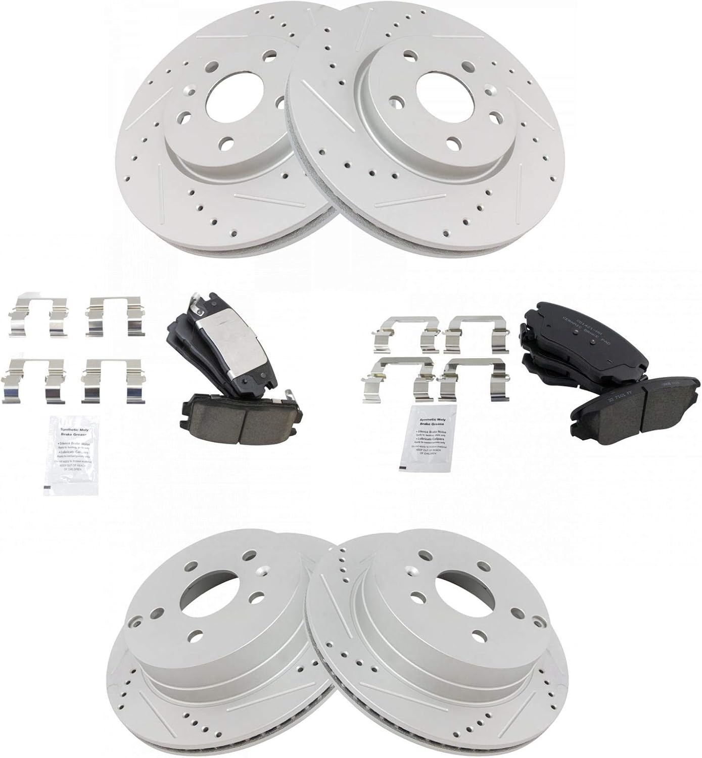 TRQ Front and Rear Performance Brake Pad & Rotor Kit Brake Pads Brake Rotors Set Ceramic Premium G-Coated Compatible with 2010-2017 Chevrolet Equinox GMC Terrain