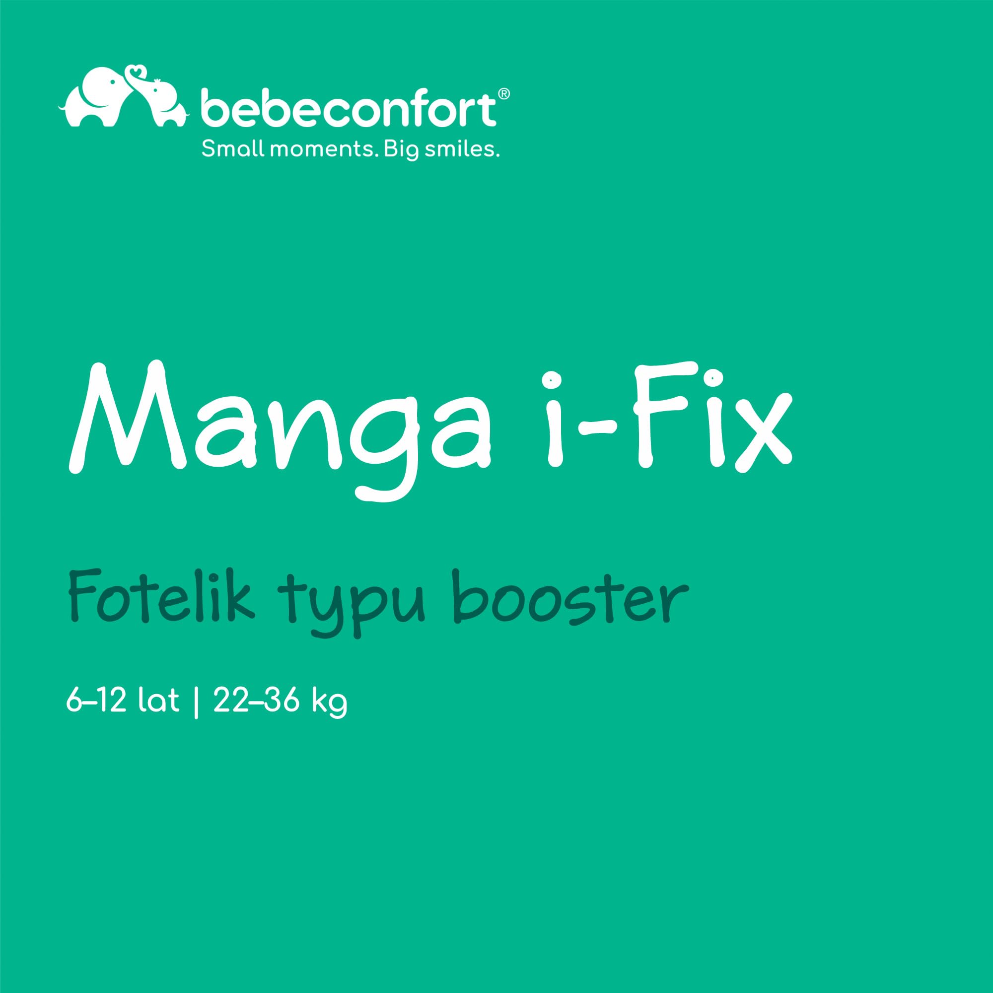 Bebeconfort Manga i-Fix, Booster dla starszaka, Fotelik typu booster z miękką poduszką i systemem ISOFIX, Lekki wyściełany fotelik dla starszaka, 6–12 lat, 22–36 kg, 128–150 cm, Tinted Gray