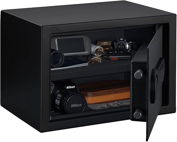Stack-On Personal Safe with Electronic Lock Home or Office Safe with Interior Light, Backup Key, and Foam-Padded Shelf