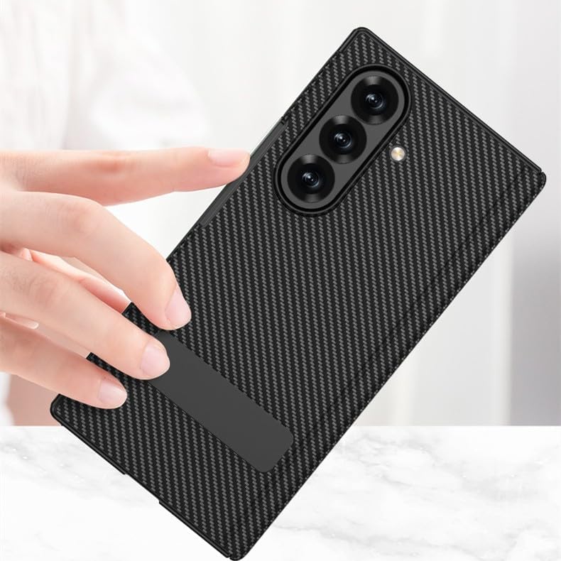 Generic case Compatible with Samsung Galaxy Z Trifold (Couleur : Carbon Fiber Grain) Hard Leather flip Stand Back Cover with Front Film