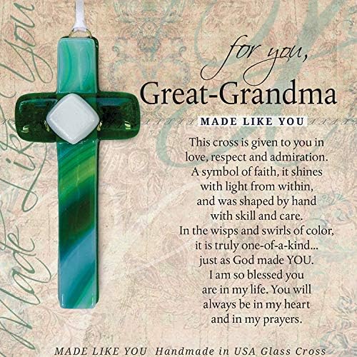 Sentimental Gift For Great Grandma for Mother's Day/Christmas/Birthday - Handmade in USA Glass Cross With Poetry - Religious Gift for Great-Grandma