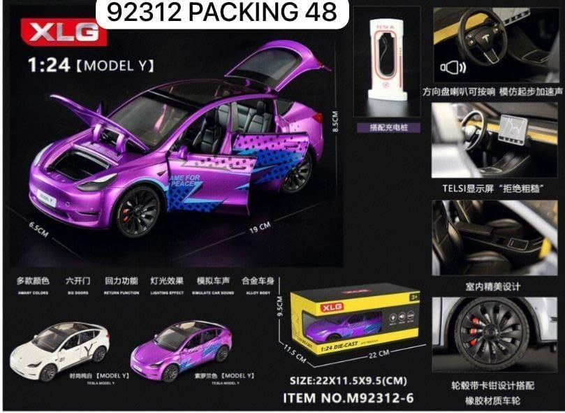 Image of SPITEN Tesla Model Y 1:24 Big Diecast Scale Model Alloy Metal Pull Back Toy car for Kids with Openable Doors & Light, Music Toy Vehicle for Kids - Colors as Per Stock