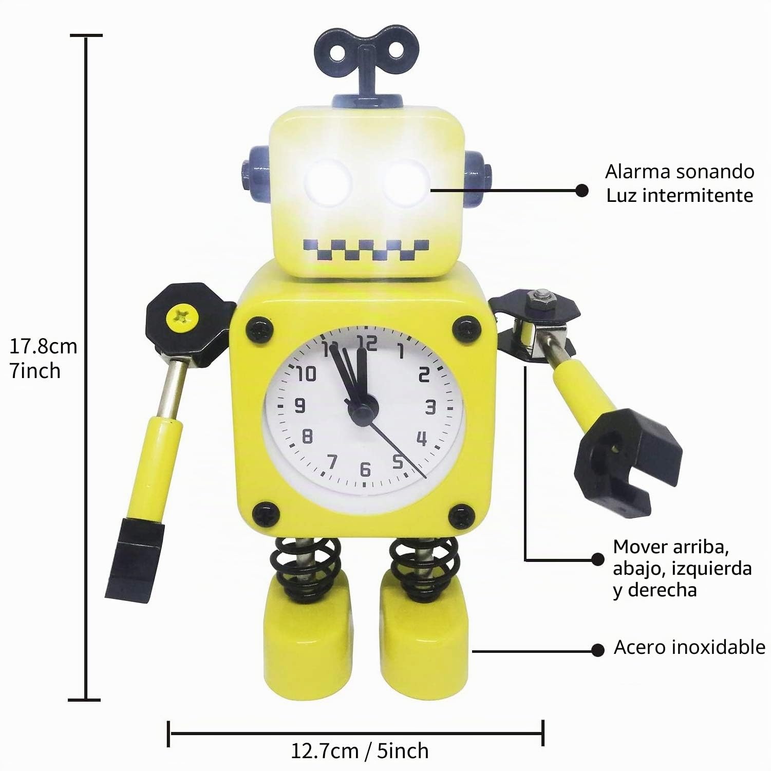 Diskary Reloj Despertador en Forma de Robot de Acero Inoxidable, Silencioso, con Ojos Que se Iluminan y Brazos Giratorios, un Regalo Ideal para Niños y Niñas (Amarillo)