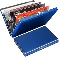 Metal RFID Card Holder, Credit Card Case for Women and Men, Card Holder with 10 Compartments, RFID & NFC Protection, Metal Card Case for Business Cards (Blue)